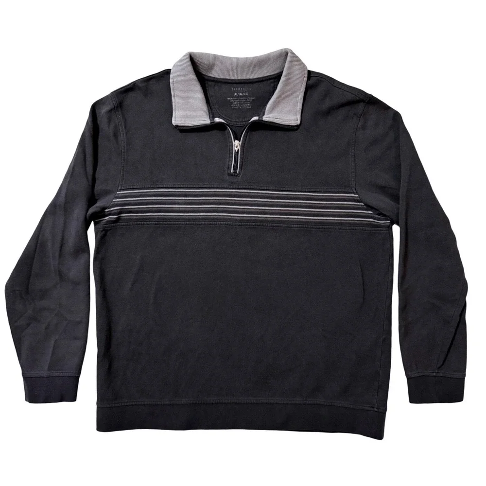 Vintage Y2K Men's XL Quarter Zip Pullover Grunge Skate Horizontal Minimal Stripe